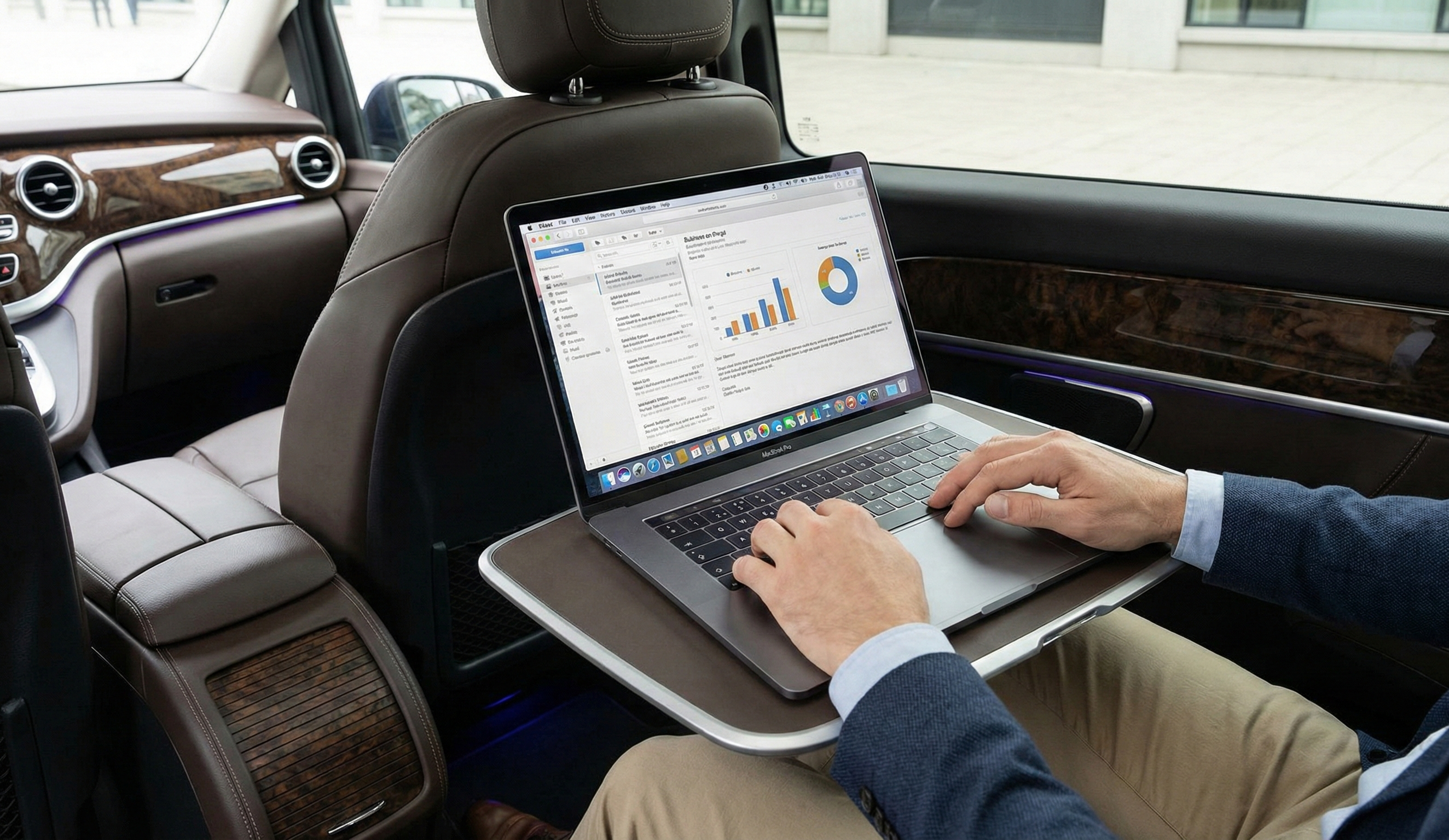 Ejecutivo trabajando en coche
